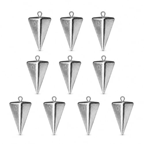Pyramid Fishing Sinkers for Saltwater Surf Fishing, Lead Casting Weights for Beach Pier Ocean Bottom Rigs, 1oz, 2oz, 3oz Assorted Fishing Tackle - size: 1oz-10Pcs