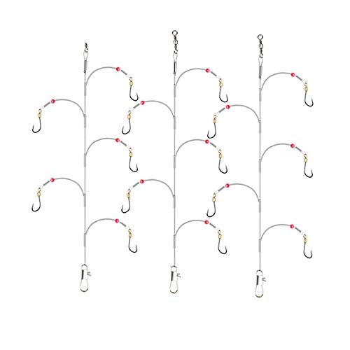 Fishing Hook with Leader,5 Hooks Fishing Rig-7 Strands Nylon Coated Fishing Leader with Swivle,Snap,Hooks - color: 5 hooks rig, size: 12#
