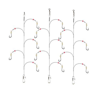 Fishing Hook with Leader,5 Hooks Fishing Rig-7 Strands Nylon Coated Fishing Leader with Swivle,Snap,Hooks - color: 5 hooks rig, size: 12#
