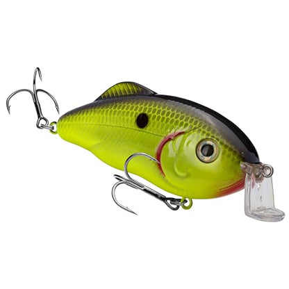 Strike King Hybrid Hunter Shallow Jr. Fishing Lure, Shallow Diving Crankbait, 90-Degree Bill, 3D Eyes, Loud Rattle, Dives 1 to 3-Feet,Size 4 & 6 Treble Hooks - color: Chartreuse with Black Back, size: 1/2 oz