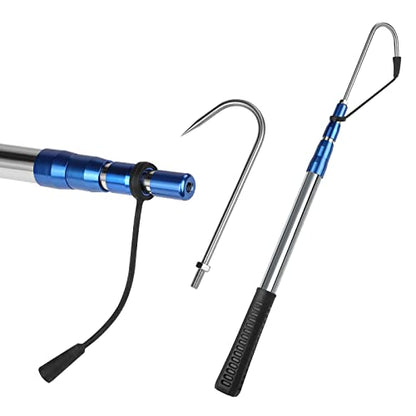 KOMCLUB Telescopic Fishing Gaff with Super Sharp Spear Hook Lightweight Hand Fish Gaff for Freshwater Saltwater Fishing - color: Blue