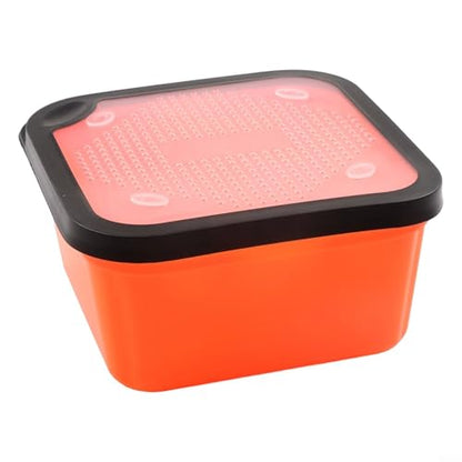 2 in 1 Pellet Strainer and Redworm Bait Box, PP Fishing Tackle Container with Perforated Lid for Draining Hemp, Meat, Casters, Live Baits, Orange(6.5-OS) - size: 6.5-OS