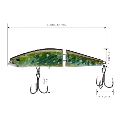 BASSROCK Minnow Swimbait Bass Trout Fishing Lure with Movable Lip Hard Bait 3.5” 1/2oz - color: Brook Trout