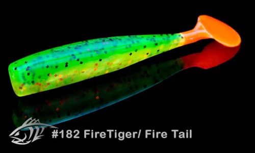 Lunker City Fishing Shaker 3.25" Swimbait Soft Plastic Bass Walleye Lure Saltwater Swimming Tail Action Pike Swim Bait, 7 Per Bag, Made in The USA - color: 182 Fire Tiger Firetail