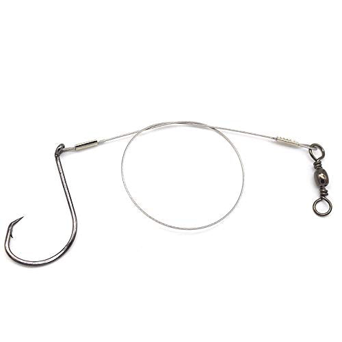 1#-8/0# Offset Octopus Hooks Rig, Fishing Wire Leader -Heavy Duty Stainless Steel Wire Line Leaders with Rolling Swivel and Barb Hooks, Fishing Lure Bait Rig Saltwater… - size: 1/0#