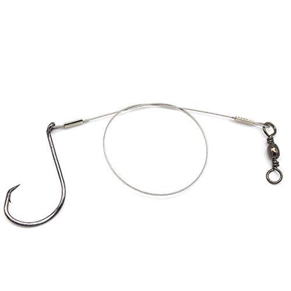 1#-8/0# Offset Octopus Hooks Rig, Fishing Wire Leader -Heavy Duty Stainless Steel Wire Line Leaders with Rolling Swivel and Barb Hooks, Fishing Lure Bait Rig Saltwater… - size: 1/0#