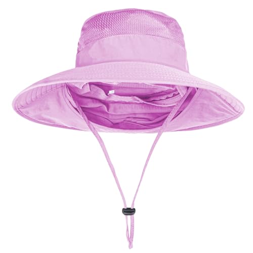 Sun Hats for Men Women Fishing Hat UPF 50+ Breathable Wide Brim Bucket Hats Summer UV Protection Safari Hat with Neck Flap - color: Purple