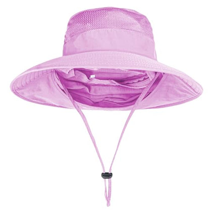 Sun Hats for Men Women Fishing Hat UPF 50+ Breathable Wide Brim Bucket Hats Summer UV Protection Safari Hat with Neck Flap - color: Purple