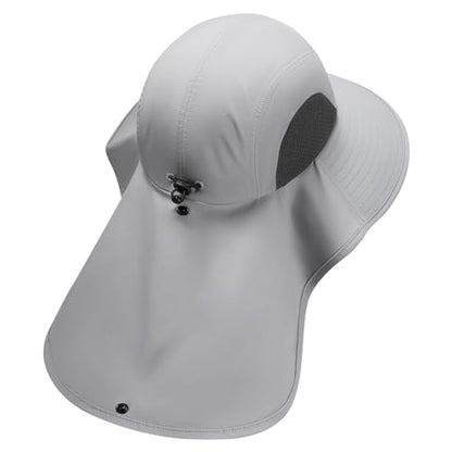 UPF 50+ Foldable Sun Hats Wide Brim with Large Neck Flap for Men Women UV Protection Gardening Fishing Beach Hat - color: Light Grey
