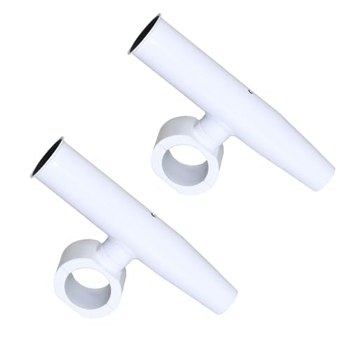 2 PCS T-Top Rod Holder Single Aluminum clamp on fit 1.5",1.875",2" inch Horizontal or Vertical Fishing Boat Tower/Leaning Post/Rail - color: White