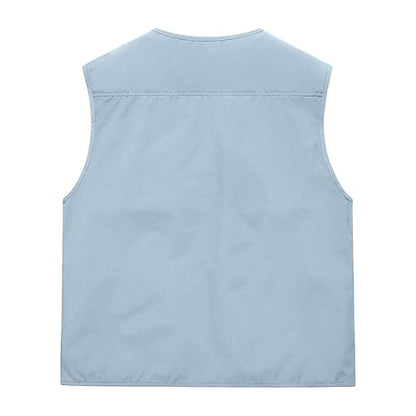 Men's Outdoor Fishing Vest Multi-Pocket Casual Lightweight Quick Dry Travel Photography Hiking Hunting Utility Vests - color: Light Blue, size: Small