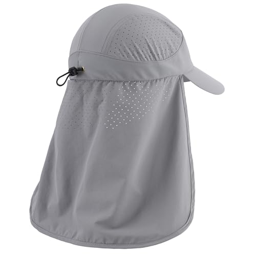 Connectyle Men's Sun Hat with Neck Flap Adjustable Breathable UPF 50+ Sun Protection Baseball Cap for Fishing Hiking Golfing - color: Dark Grey