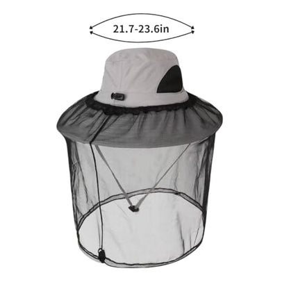 Mosquito Fishing Safari Mesh Net Hat with Neck Flap, Sun Protection Women Men Bug Cap, Hidden Netting Boonie - color: Light Gray Black