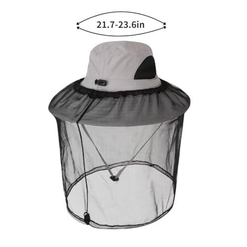 Mosquito Fishing Safari Mesh Net Hat with Neck Flap, Sun Protection Women Men Bug Cap, Hidden Netting Boonie - color: Light Gray Black