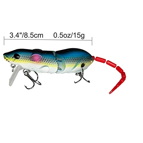 3pcs Topwater Bass Lures, Saltwater Fishing Lure Kit, Propeller Hard Fishing Bait, Top water Trout Pike Perch Musky Crappie Lures, Crankbait with Floating Rotating Tail Tractor (AH8515N- 3.35" 0.53oz)