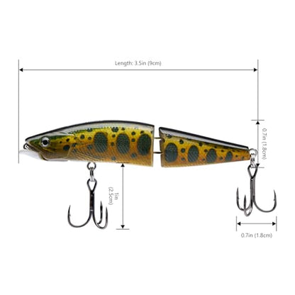 BASSROCK Minnow Swimbait Bass Trout Fishing Lure with Movable Lip Hard Bait 3.5” 1/2oz - color: Golden/Black