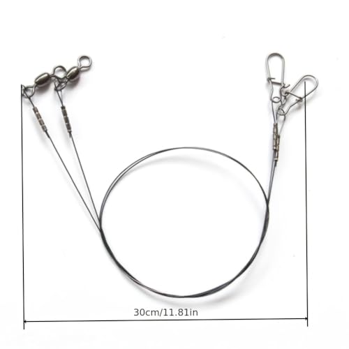 30cm 14kg Titanium Fishing Leader Line, Bite Proof Trace with Rotating Swivel Anti-Tangle Design, Low Friction Coating, Stainless Steel Pins for Predatory Fish, Pike Muskie Saltwater Freshwater