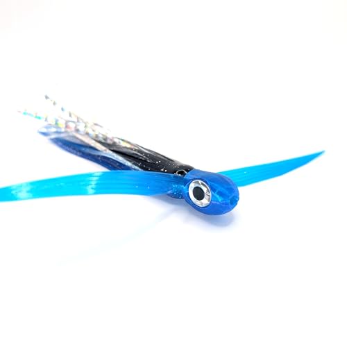 Saltwater Big Game Fishing Lure, for Offshore trolling (FlyBoy) - color: Electric Blue Black Sparkle