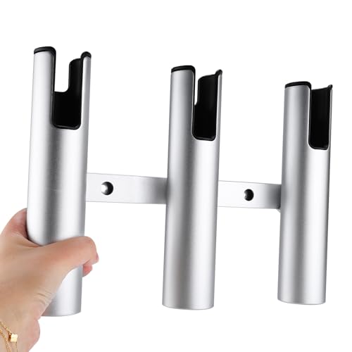 NovelBee 2pcs 3 Tube Fishing Rod Holders for Boat,Aluminium Rod Holders with Screws - color: Silver & Black
