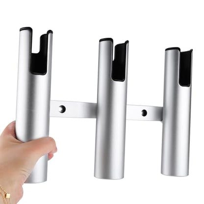 NovelBee 2pcs 3 Tube Fishing Rod Holders for Boat,Aluminium Rod Holders with Screws - color: Silver & Black