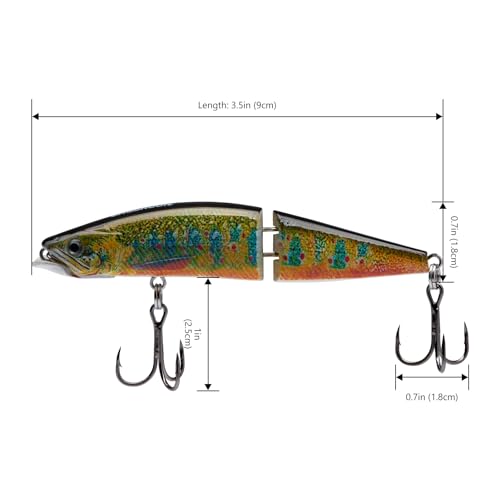 BASSROCK Minnow Swimbait Bass Trout Fishing Lure with Movable Lip Hard Bait 3.5” 1/2oz - color: Lake Char