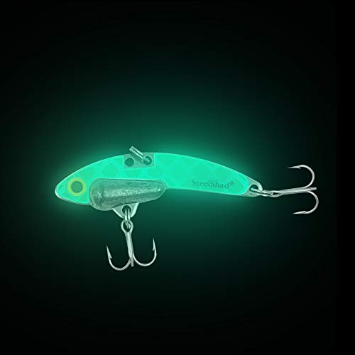 SteelShad Mini Series (1/4 oz) - 2 Pack - Glow in The Dark Fishing Lures - Lipless Crankbait for Freshwater Fishing - Perfect for Ice Fishing, Pan Fishing, Crappie, Walleye and Bass - color: Glow Silver