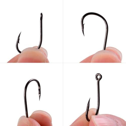 High Carbon Steel Fishing Hooks Set, Assorted Sizes Fly Fishing Hook Kit with Plastic Box, Barbed Terminal Tackle for Freshwater Saltwater Angling, 100 or 500 Pieces(100 per box) - size: 100 per box