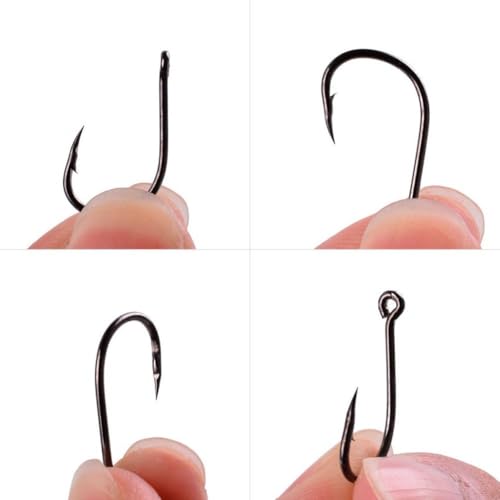 High Carbon Steel Fishing Hooks Set, Assorted Sizes Fly Fishing Hook Kit with Plastic Box, Barbed Terminal Tackle for Freshwater Saltwater Angling, 100 or 500 Pieces(100 per box) - size: 100 per box