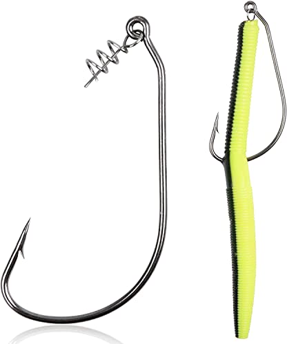 Twistlock Fishing Hooks,50pcs Bass Fishing Worm Hooks with Centering Pin Spring Unweighted Swimbait Hooks for Soft Plastics Lure Baits Saltwater Freshwater Size 1/0 2/0 3/0 4/0 5/0 - size: Size 3/0-50pcs