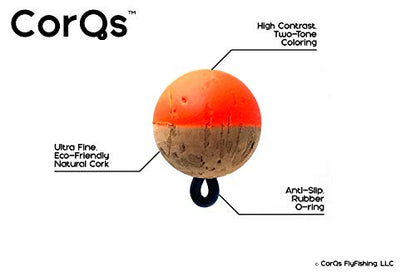 CorQs Strike Indicators, Natural, 3/8" FlyFishing Bobbers - Made in USA - EcoFriendly, Natural Cork Floats with Rubber O-Ring