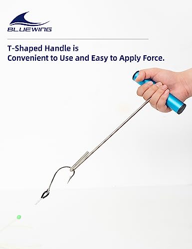 BLUEWING Fishing Hook Remover 12in/24in Stainless Steel Fish Dehooker Saltwater Push and Pull Dehooking Tool, Twist Resistance Design 1pc - color: Blue, size: 12", style: Single Curve Design