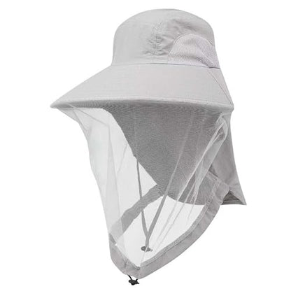 Mosquito Fishing Safari Mesh Net Hat with Neck Flap, Sun Protection Women Men Bug Cap, Hidden Netting Boonie - color: Light Gray