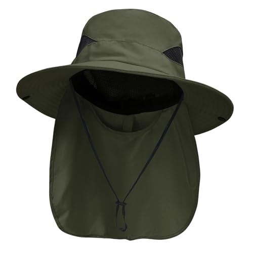 NPJY Sun Fishing Hats with Neck Flap for Men Women UV Sun Protection Safari Hat Wide Brim Bucket Hat - color: Pure Green(with Neck Flap)