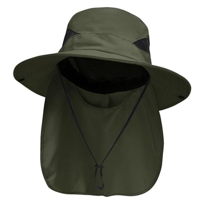 NPJY Sun Fishing Hats with Neck Flap for Men Women UV Sun Protection Safari Hat Wide Brim Bucket Hat - color: Pure Green(with Neck Flap)