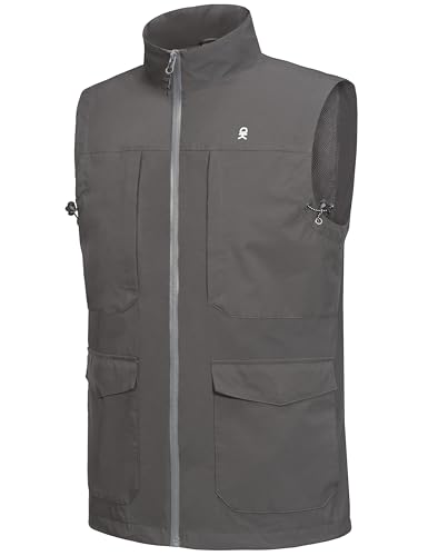 Little Donkey Andy Men's Lightweight Quick Dry Vest Windproof Sleeveless Jacket with 11 Pockets for Travel Fishing Hiking - color: Dark Grey, size: XX-Large