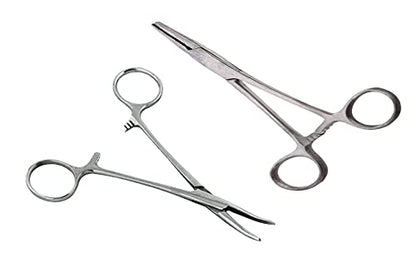 SURGICAL ONLINE 2-Piece Curved & Straight 3.5" Hemostat Set - Stainless Steel Locking Tweezer Clamps - Ideal Hemostats for Nurses, Fishing Forceps, Crafts and Hobby - size: 3.5"