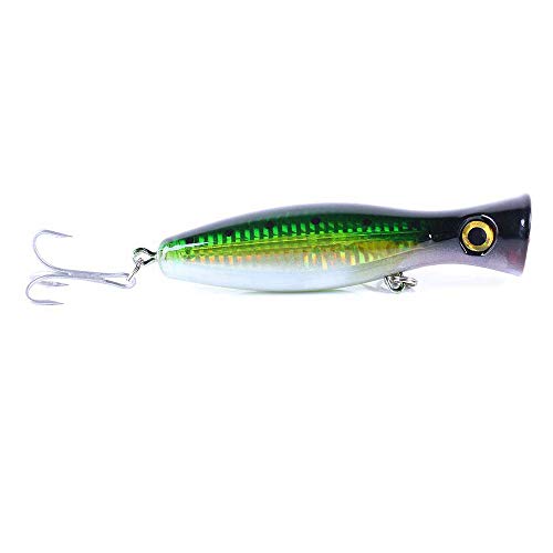 Large Top Water Popper 4.75 in/1.5 oz Lure Artificial Seal Lure 3D Eyes Hard Popper with Hooks and Ring for Saltwater Offshore, Surf Fishing, Bass, Bluefish, Giant Jack - color: Green