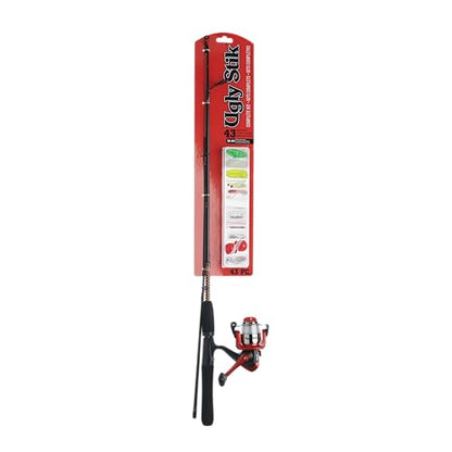 Ugly Stik 5’ Complete Spinning Kit Fishing Rod and Reel Spinning Combo, Ugly Tech Construction with Clear Tip Design, 5’ 2-Piece Rod, Red