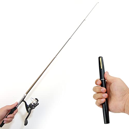 Compact Pocket Telescopic 38inch Mini Pen Fishing Rod Spinning Reel Combos Pen Folded Fishing Pole Spinning Wheel Gift for River, Lake, Reservoir, Ice Fishing and So On - color: Black