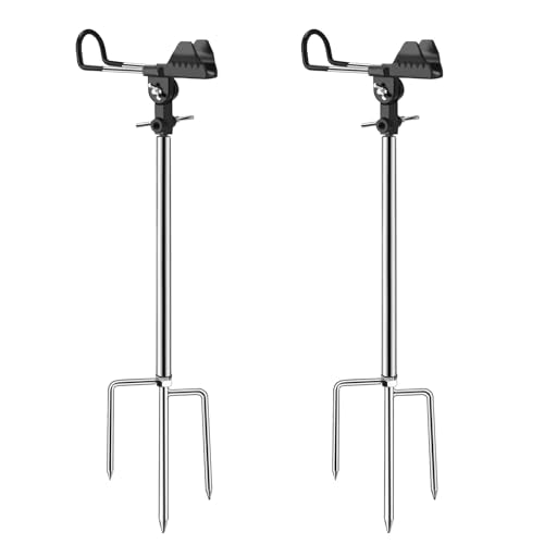 Fishing Pole Holder Upgraded 360° Adjustable Stainless Steel, Fishing Rod Holder for Ground, Heavy Duty Bank Fishing Outdoor Fishing Gear - color: 2P Black