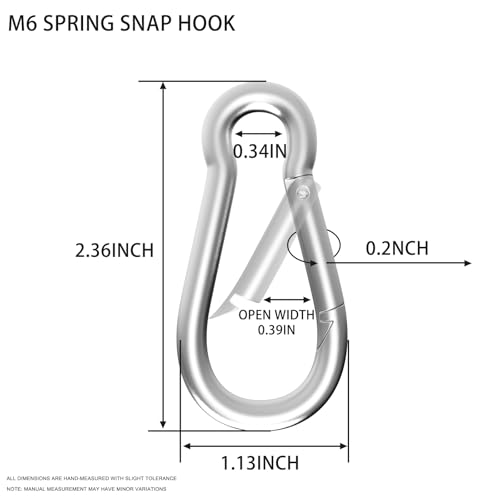 Carabiner, Heavy Duty Galvanized Steel Spring Snap Hook Carabiner Clips with 260LBS Holding Capacity, Ideal for Outdoor, Hammock, Swing and Travel (M6 2.35Inch, 10PCS) - size: 10PCS-M6, style: Silver