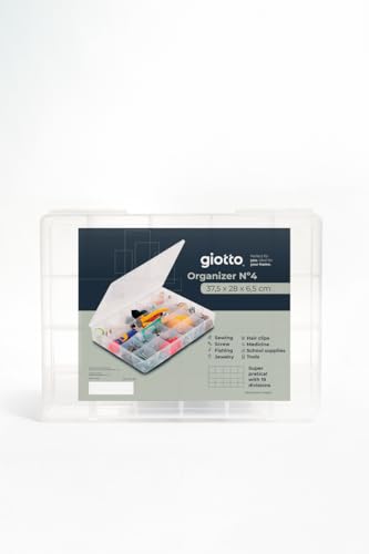 Giotto Tackle Box Organizer with 19 Compartments Clear Plastic Storage Box with Dividers for Fishing Lures 15.0 x 11.0 x 2.4 for Drawer Desk,Crafts Accessories Beads Screws Small Parts Organizer Case