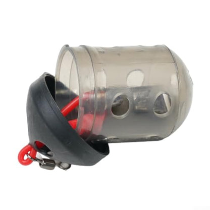 Cap Swim Feeder for Maggots and Groundbait Plastic Fishing Terminal Tackle with Auto-Close Lid for River Match Angling Black 30g(1pc) - size: 1pc