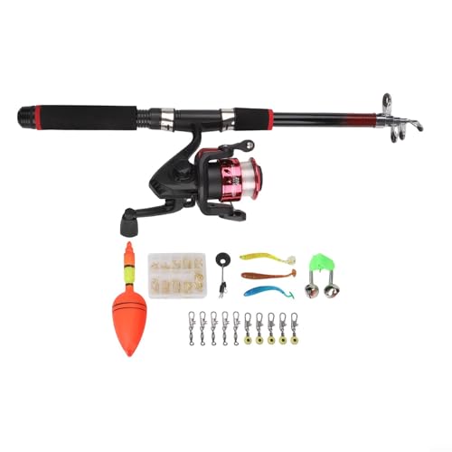 Telescopic Fishing Rod and Reel, Portable Travel Fishing Kit with Tackle Box, Lightweight for Backpacking, Beginner - size: Red Rod Set