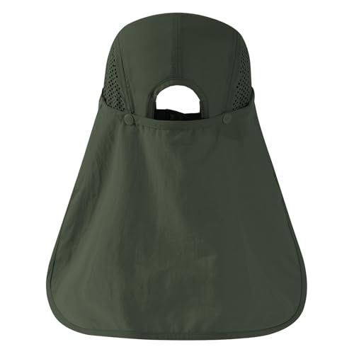 BASSDASH UPF 50+ Foldable Fishing Hat Baseball Cap with Removable Neck Flap Portable for Men Women Golf Hiking - color: Army Green With Foldable Brim