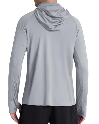 Roadbox Men's UPF 50+ Hooded Fishing Shirts Long Sleeve Sun Protection Hoodie, Hiking Running Swimming Rash Guard with Mask - color: Luxury Gray, size: 3X-Large