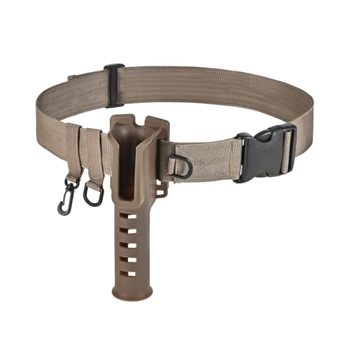 Fishing Rod Holder Belt - Adjustable Waist Wading Belts for Men with Portable Pole Inserter for Spinning Casting Reel, Outdoor Surf Kayak Fly Fishing Gear Accessories Wader Strap (Brown)