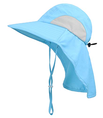 Connectyle Kids Large Brim UV Protection Sun Hat with Neck Flap Mesh Fishing Cap - color: Aqua Blue