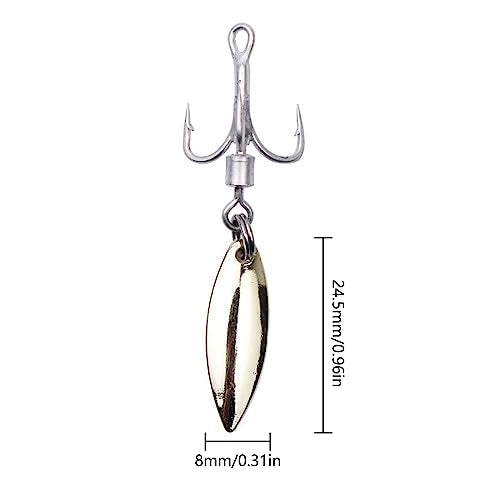 SEIWEI 5pcs 8# Bladed Treble Hooks with Willow Blade Replacement Bladed Spinner Treble Hooks for Trout Bass Freshwater Saltwater Fishing Lures Fishing Spoons-Silver