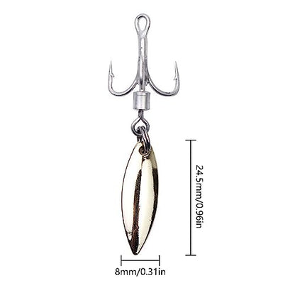 SEIWEI 5pcs 8# Bladed Treble Hooks with Willow Blade Replacement Bladed Spinner Treble Hooks for Trout Bass Freshwater Saltwater Fishing Lures Fishing Spoons-Silver